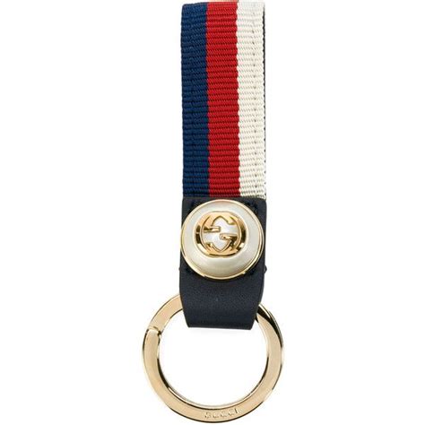 gucci key ring strap|Gucci Key Ring Gold Tone Logo Cream Faux Pearl Red Blue Nylon Leather Strap.